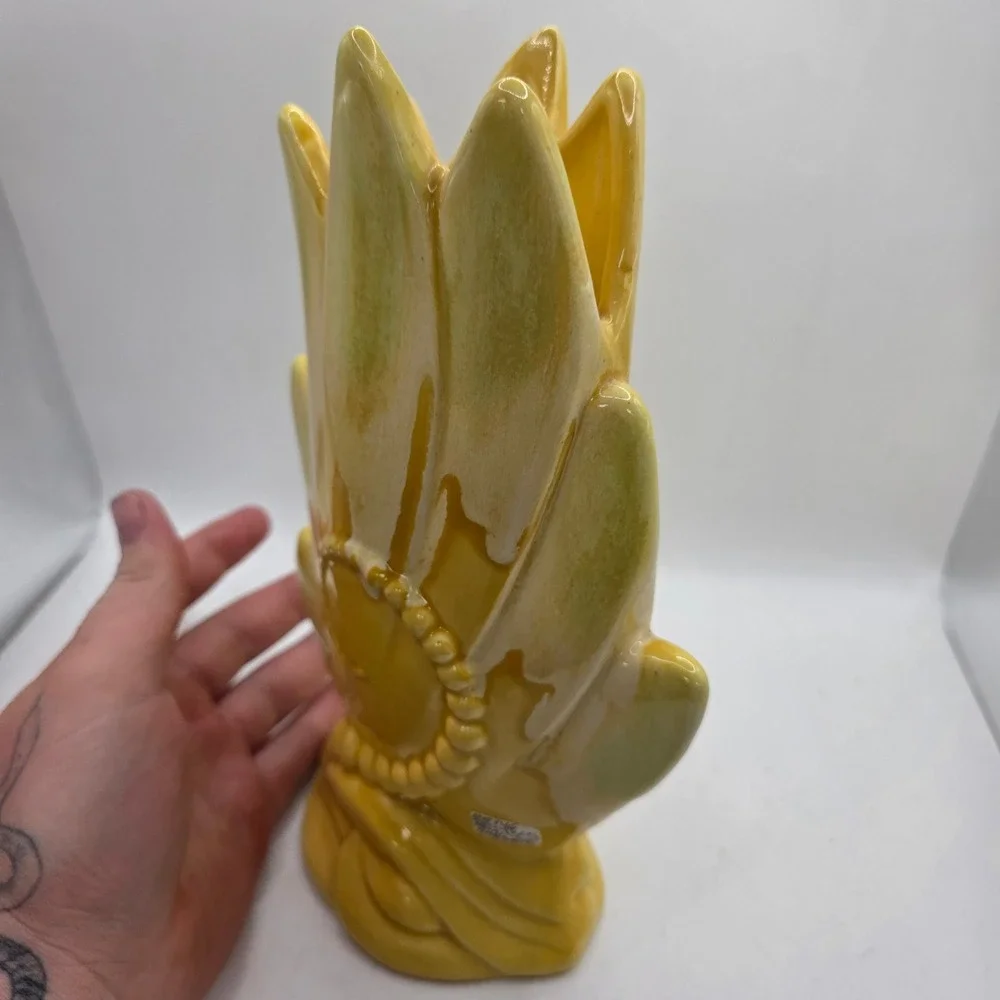 Vintage Royal Haeger Yellow Leaf Vase MCM Sculptural Art Pottery USA Large